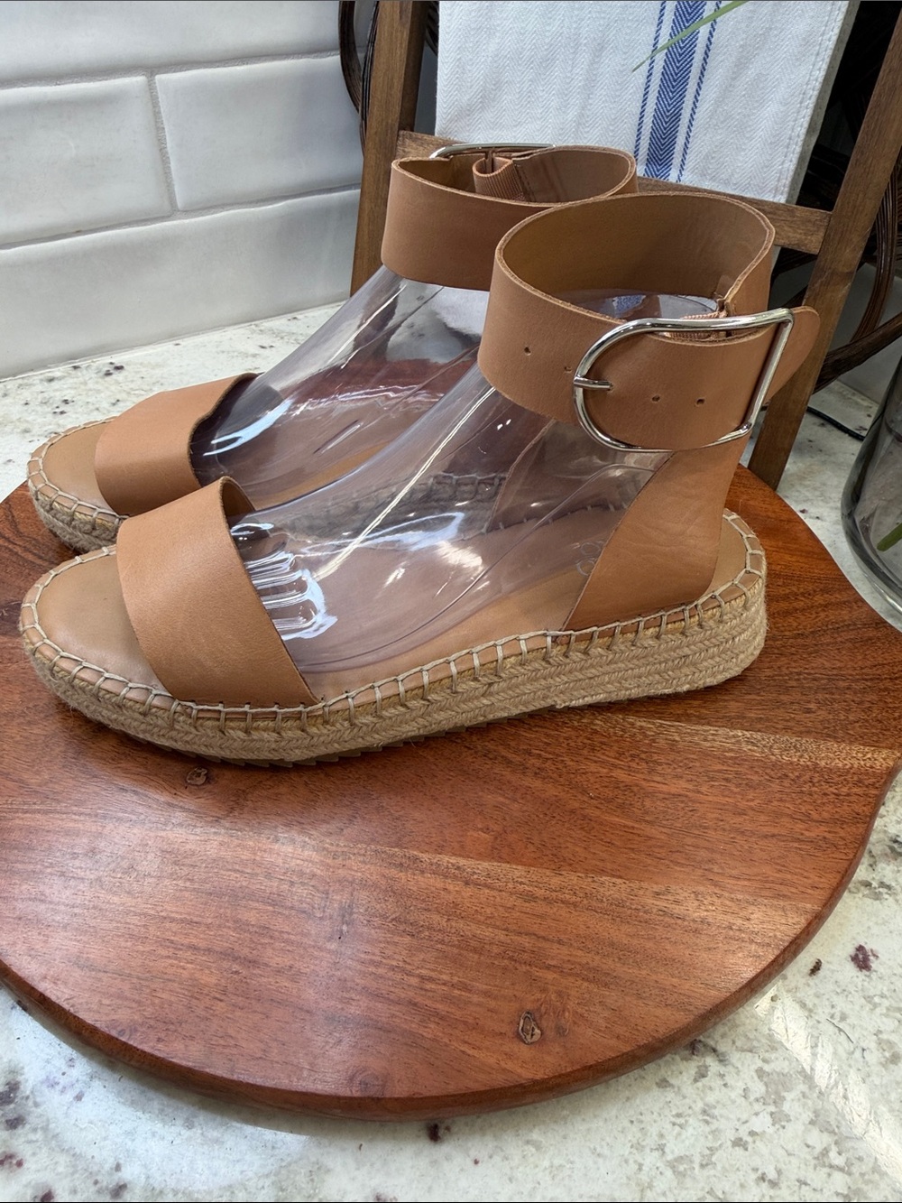 Franco Sarto Tan Espadrille Platform Sandals with Ankle Strap - Picture 4 of 6